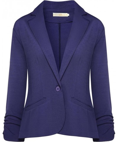 Women Blazers Casual Croppped Cardigan Lightweight 3/4 Sleeve Button Front Knit Blazer Jacket Open Front Navy Blue $21.27 Suits