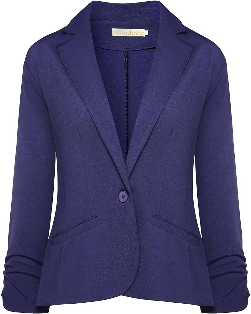 Women Blazers Casual Croppped Cardigan Lightweight 3/4 Sleeve Button Front Knit Blazer Jacket Open Front Navy Blue $21.27 Suits