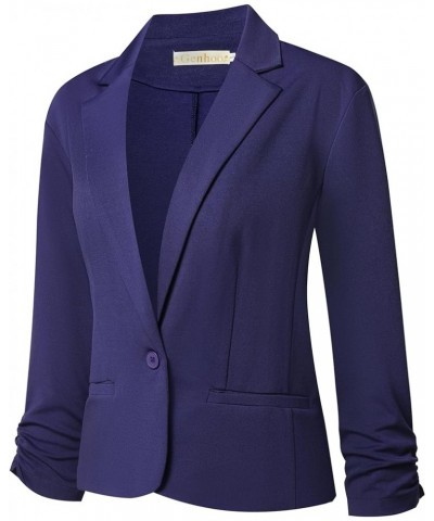 Women Blazers Casual Croppped Cardigan Lightweight 3/4 Sleeve Button Front Knit Blazer Jacket Open Front Navy Blue $21.27 Suits