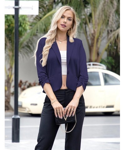 Women Blazers Casual Croppped Cardigan Lightweight 3/4 Sleeve Button Front Knit Blazer Jacket Open Front Navy Blue $21.27 Suits