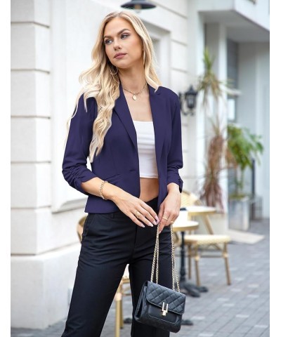 Women Blazers Casual Croppped Cardigan Lightweight 3/4 Sleeve Button Front Knit Blazer Jacket Open Front Navy Blue $21.27 Suits