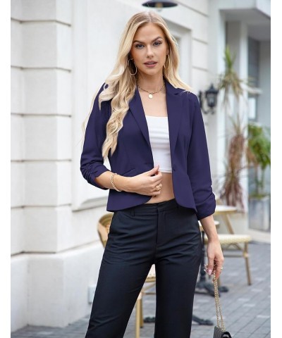 Women Blazers Casual Croppped Cardigan Lightweight 3/4 Sleeve Button Front Knit Blazer Jacket Open Front Navy Blue $21.27 Suits