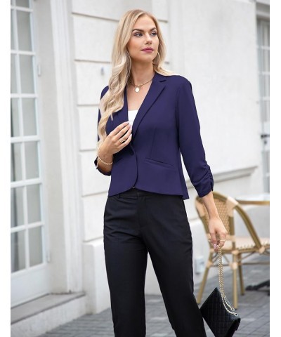 Women Blazers Casual Croppped Cardigan Lightweight 3/4 Sleeve Button Front Knit Blazer Jacket Open Front Navy Blue $21.27 Suits