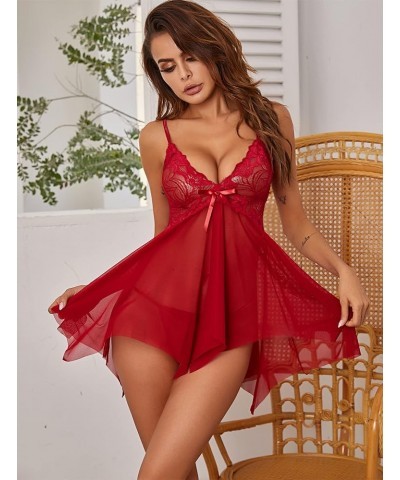 Lingerie for Women Lace Babydoll Sleepwear Boudoir Outfits Plus Size Langeray XS-5XL B-dark Red $7.50 Lingerie