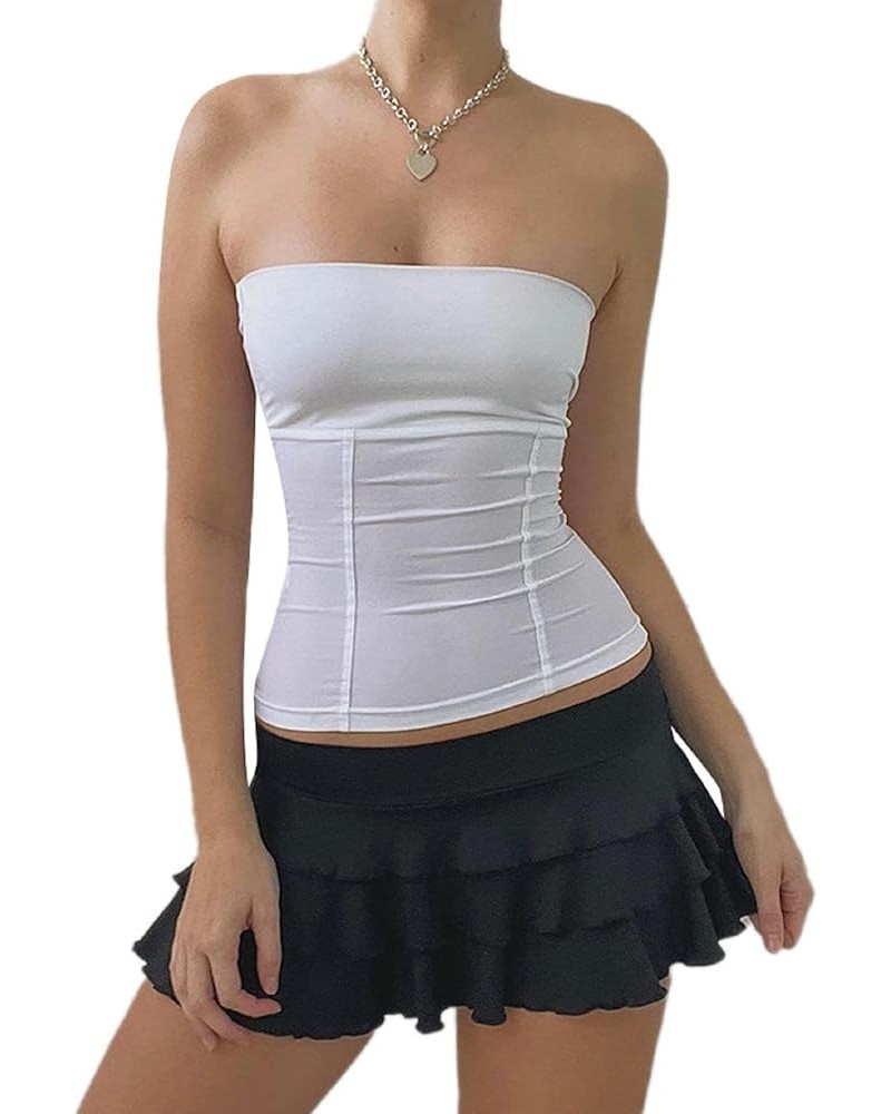 Women Y2k Open Front Tube Tops Off Shoulder Stretchy Crop Top Sleeveless Open Back Tube Top Casual Fashion Outfit J-white $6....