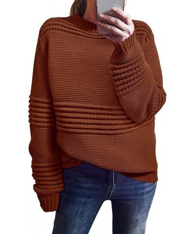 Womens Sweaters 2024 Fall Long Sleeve Crew Neck Crochet Pit Striped Oversized Casual Chunky Ribbed Knit Pullover Caramel $26....