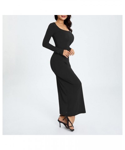 Women Bodycon Maxi Dress Solid Color Knitted Ribbed Square Neck Long Sleeve Sexy Elegant Evening Party Formal Dress A Black $...