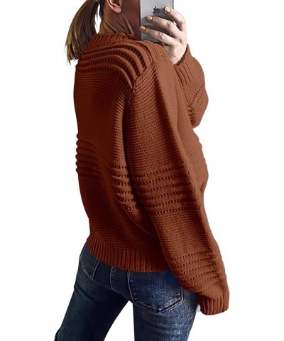 Womens Sweaters 2024 Fall Long Sleeve Crew Neck Crochet Pit Striped Oversized Casual Chunky Ribbed Knit Pullover Caramel $26....