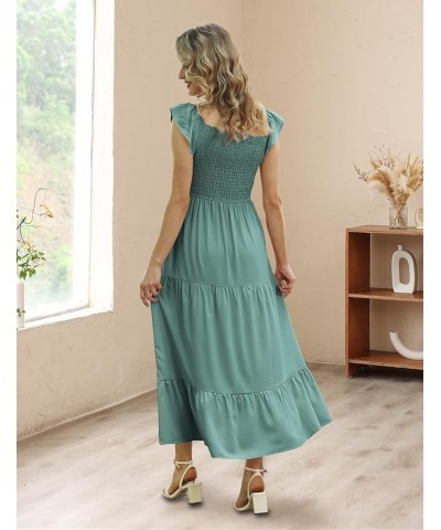 Women Summer Ruffled Off Shoulder Maxi Dress Smocked Floral Printed Casual Dress with Pockets E17 Teal $29.63 Dresses