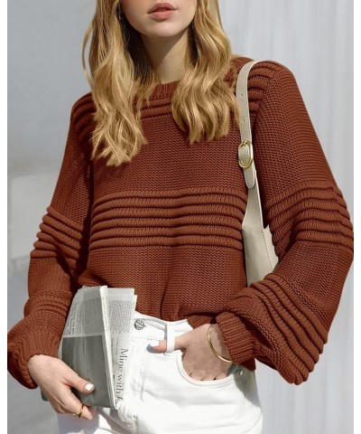 Womens Sweaters 2024 Fall Long Sleeve Crew Neck Crochet Pit Striped Oversized Casual Chunky Ribbed Knit Pullover Caramel $26....