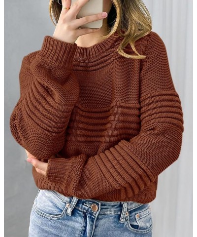 Womens Sweaters 2024 Fall Long Sleeve Crew Neck Crochet Pit Striped Oversized Casual Chunky Ribbed Knit Pullover Caramel $26....