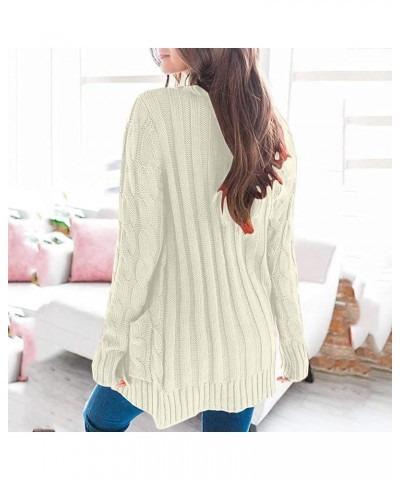 Women Button Down Knit Cardigan Solid Long Sleeve Sweater Open Front Jacket With Pocket Fall Winter Chunky Warm Coat Beige $2...