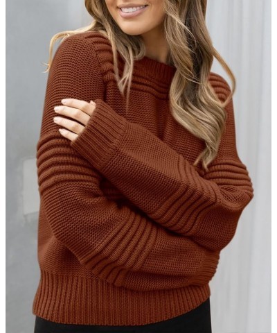 Womens Sweaters 2024 Fall Long Sleeve Crew Neck Crochet Pit Striped Oversized Casual Chunky Ribbed Knit Pullover Caramel $26....