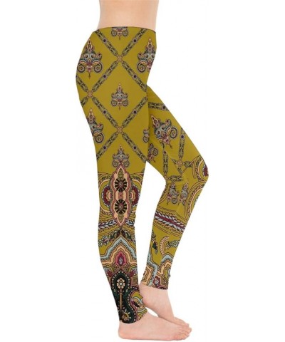 Womens Tights Triangle Pattern Geometric Abstract Texture Houndstooth Stretch Leggings, XS-5XL Aztec Olive Yellow $16.73 Legg...