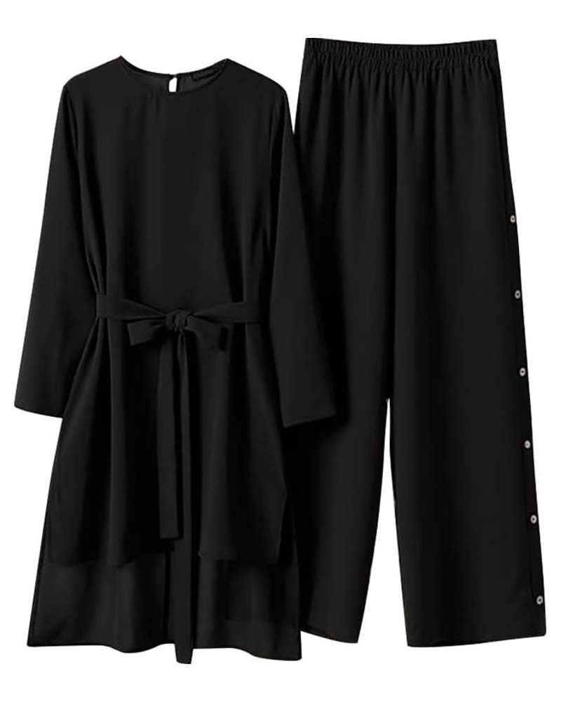 Abayas Dress For Women Muslim Long Sleeve Loose Top Pants 2 Pcs Dubai Islamic Muslim Women Matching Sets Black C $13.52 Activ...