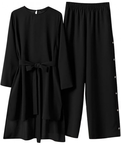 Abayas Dress For Women Muslim Long Sleeve Loose Top Pants 2 Pcs Dubai Islamic Muslim Women Matching Sets Black C $13.52 Activ...