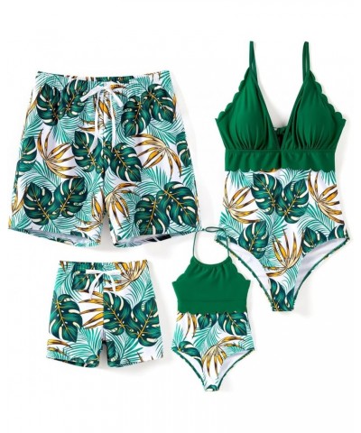 Mommy and Me Matching Swimsuit One Piece Leaves Printed V Neck Bathing Suits Family Swimwear Matching Set Girl Emerald Green ...