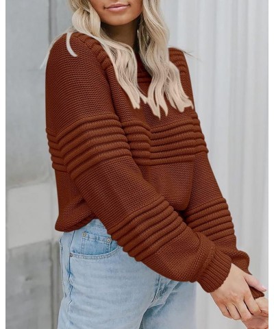 Womens Sweaters 2024 Fall Long Sleeve Crew Neck Crochet Pit Striped Oversized Casual Chunky Ribbed Knit Pullover Caramel $26....