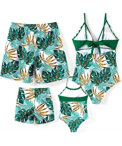 Mommy and Me Matching Swimsuit One Piece Leaves Printed V Neck Bathing Suits Family Swimwear Matching Set Girl Emerald Green ...