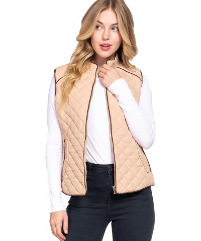 Padding Jacket Vest/Piping Details/Lined Quilted/Zip Up Puffer 018-dusty Pink $20.50 Vests