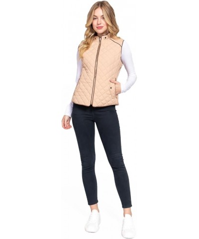 Padding Jacket Vest/Piping Details/Lined Quilted/Zip Up Puffer 018-dusty Pink $20.50 Vests