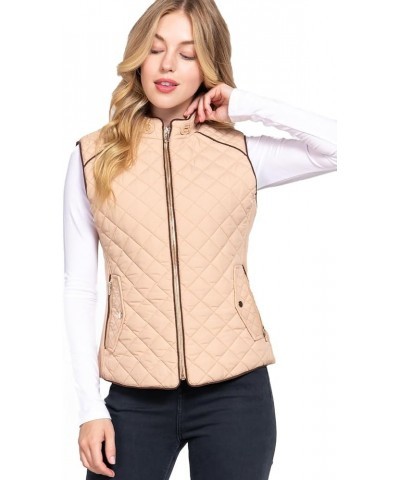 Padding Jacket Vest/Piping Details/Lined Quilted/Zip Up Puffer 018-dusty Pink $20.50 Vests