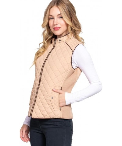 Padding Jacket Vest/Piping Details/Lined Quilted/Zip Up Puffer 018-dusty Pink $20.50 Vests