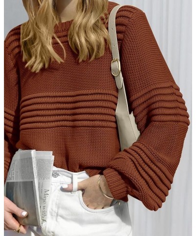 Womens Sweaters 2024 Fall Long Sleeve Crew Neck Crochet Pit Striped Oversized Casual Chunky Ribbed Knit Pullover Caramel $26....