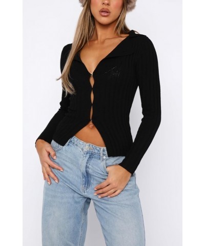 Women's Y2k Long Sleeve Going Out Shirts Slim Fit Knitted Crop Tops Open Front Button Down Knit Cardigan Sweaters Boutique Bl...