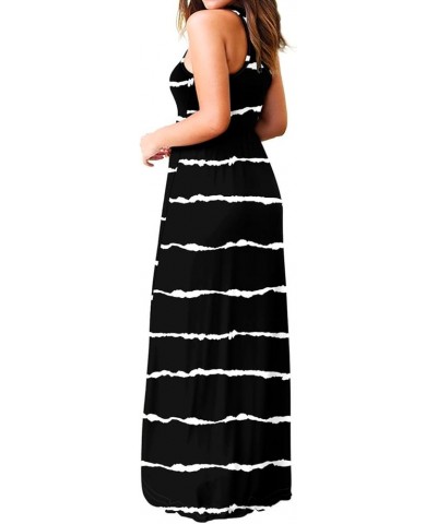 Women's Sleeveless Dress Casual Plain Loose Summer Vacation Long Maxi Dresses with Pockets 1-black Wave Striped $21.65 Others