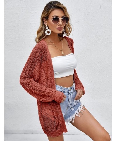 Women Crochet Lightweight Cardigan Cover Up Open Front Long Sleeve Summer Cardigans Rust $21.65 Sweaters