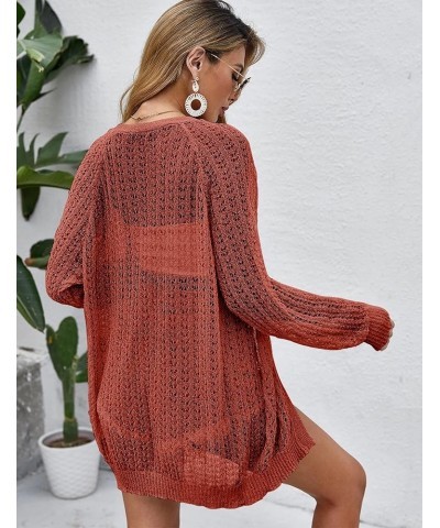 Women Crochet Lightweight Cardigan Cover Up Open Front Long Sleeve Summer Cardigans Rust $21.65 Sweaters