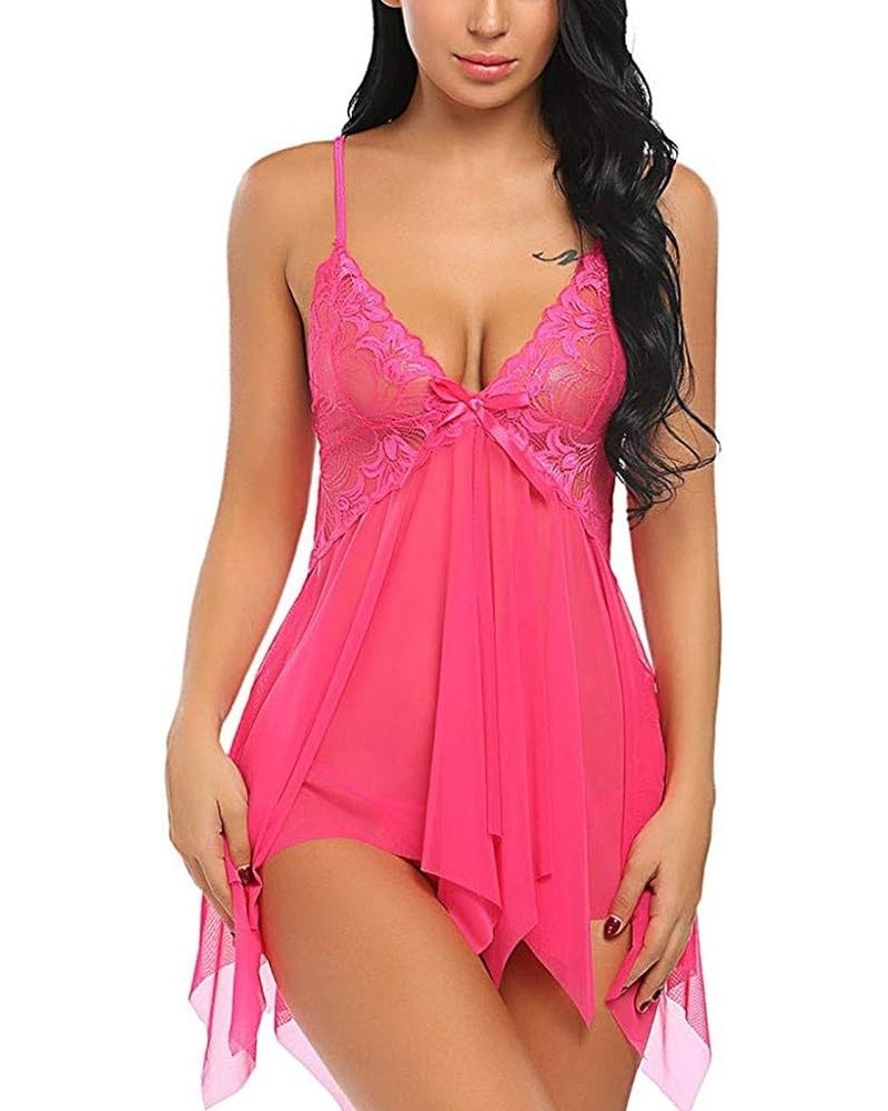 Women's Sexy Lingerie V Neck Bridal Chemise Babydoll Lingerie Naughty Sex Underwear Sleepwear Nightie Nightwear Hot Pink $5.7...