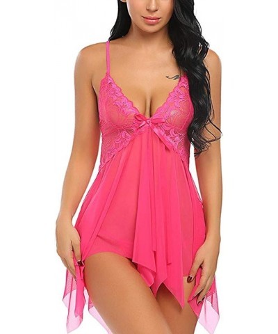 Women's Sexy Lingerie V Neck Bridal Chemise Babydoll Lingerie Naughty Sex Underwear Sleepwear Nightie Nightwear Hot Pink $5.7...