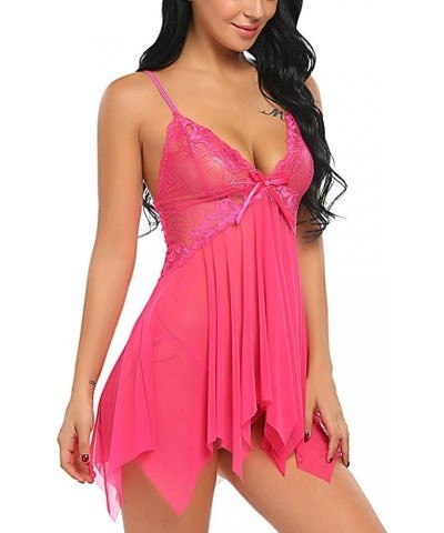 Women's Sexy Lingerie V Neck Bridal Chemise Babydoll Lingerie Naughty Sex Underwear Sleepwear Nightie Nightwear Hot Pink $5.7...