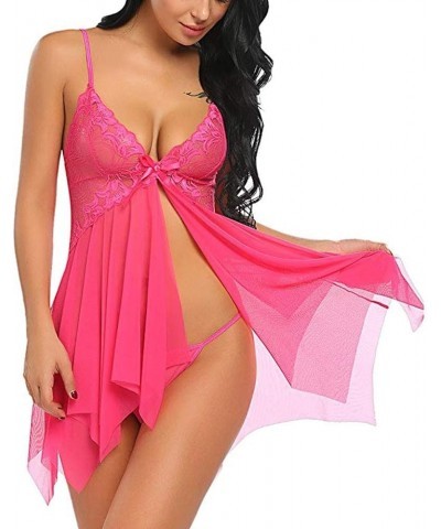 Women's Sexy Lingerie V Neck Bridal Chemise Babydoll Lingerie Naughty Sex Underwear Sleepwear Nightie Nightwear Hot Pink $5.7...