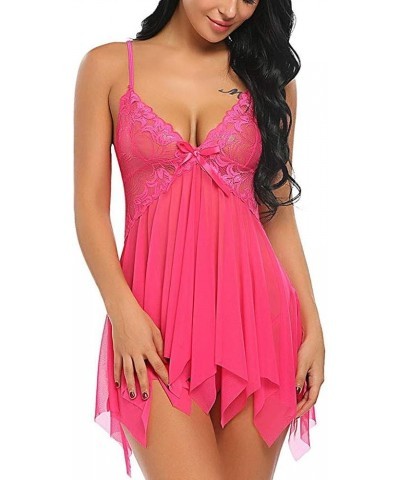 Women's Sexy Lingerie V Neck Bridal Chemise Babydoll Lingerie Naughty Sex Underwear Sleepwear Nightie Nightwear Hot Pink $5.7...