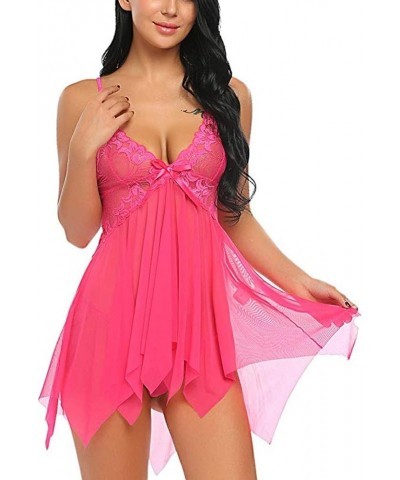 Women's Sexy Lingerie V Neck Bridal Chemise Babydoll Lingerie Naughty Sex Underwear Sleepwear Nightie Nightwear Hot Pink $5.7...