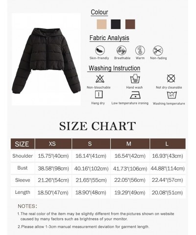 Womens Cropped Puffer Jacket Fashion Casual Hooded Zipper Long Sleeve Winter Warm Bubble Coat Black $15.75 Jackets