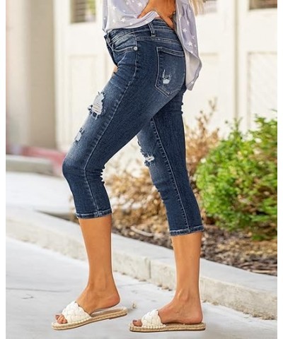 High Waisted Skinny Capri Jeans for Women Ripped Jean Capris Denim Pants Classic Blue Medium Medium Indigo Dark Blue $22.39 J...