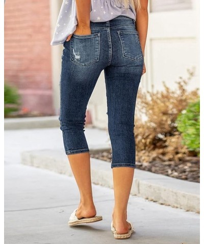 High Waisted Skinny Capri Jeans for Women Ripped Jean Capris Denim Pants Classic Blue Medium Medium Indigo Dark Blue $22.39 J...