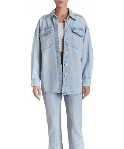 Women's Luxury Clothing Long Sleeve Denim Jacket Shacket with Button Closure, Comfortable & Stylish Joelle Bleach $30.74 Jackets