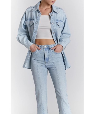 Women's Luxury Clothing Long Sleeve Denim Jacket Shacket with Button Closure, Comfortable & Stylish Joelle Bleach $30.74 Jackets