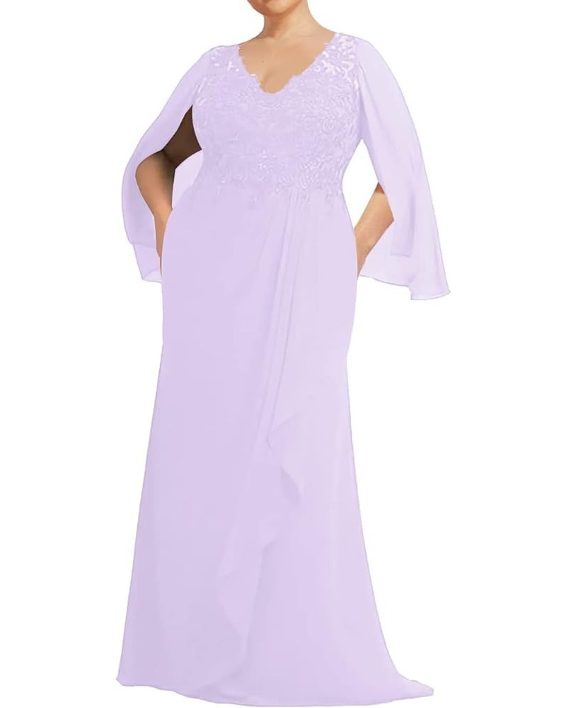 Mother of The Bride Dresses Long Evening Formal Dress V Neck Wedding Guest Gowns Ruffles Lace Applique Women's Lavender $43.2...