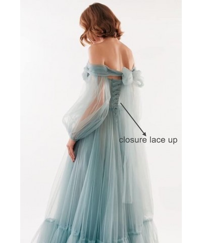 Off Shoulder Tulle Prom Dresses Puffy Sleeve Long Sweetheart A-Line Formal Evening Party Gowns Navy Blue $38.22 Dresses