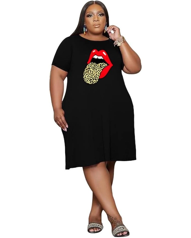 Oversize Tshirt Dress for Women Casual Plus Size Short Sleeves Midi Tunic Dresses with Pockets B-18-3285 Black Tongue $19.59 ...