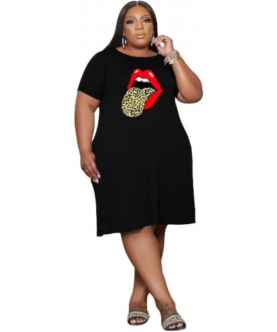 Oversize Tshirt Dress for Women Casual Plus Size Short Sleeves Midi Tunic Dresses with Pockets B-18-3285 Black Tongue $19.59 ...