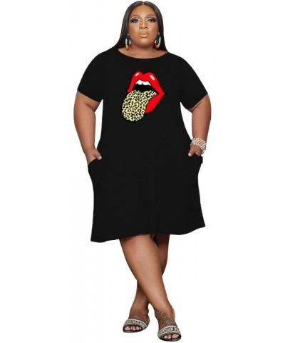 Oversize Tshirt Dress for Women Casual Plus Size Short Sleeves Midi Tunic Dresses with Pockets B-18-3285 Black Tongue $19.59 ...