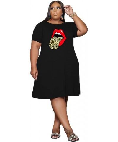 Oversize Tshirt Dress for Women Casual Plus Size Short Sleeves Midi Tunic Dresses with Pockets B-18-3285 Black Tongue $19.59 ...