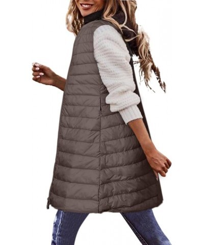 Puffer Vest for Women Winter Warm Quilted Zipper Coats Plus Size Sleeveless Hooded Jacket Outdoor Mid-Long Down Vests 01 Khak...